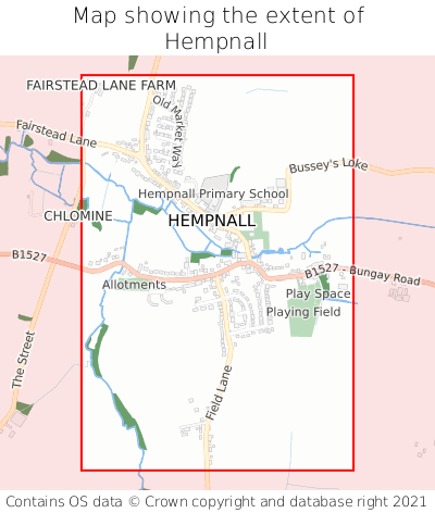 Map showing extent of Hempnall as bounding box