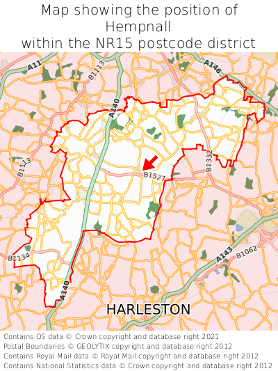 Map showing location of Hempnall within NR15