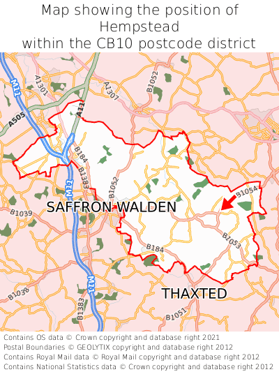 Map showing location of Hempstead within CB10