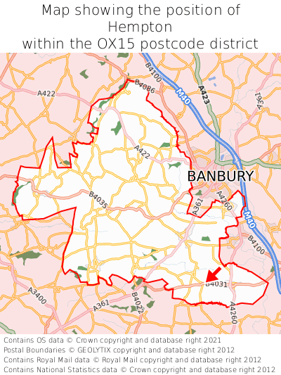 Map showing location of Hempton within OX15