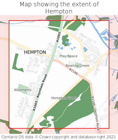 Map showing extent of Hempton as bounding box