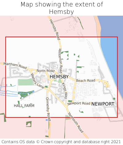 Map showing extent of Hemsby as bounding box