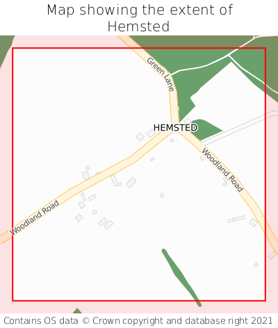 Map showing extent of Hemsted as bounding box