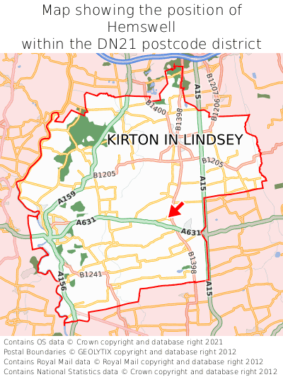 Map showing location of Hemswell within DN21