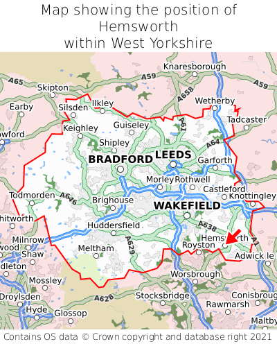 Map showing location of Hemsworth within West Yorkshire