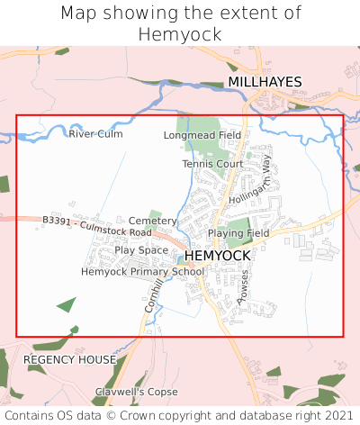 Map showing extent of Hemyock as bounding box