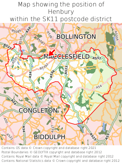 Map showing location of Henbury within SK11