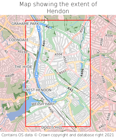 Map showing extent of Hendon as bounding box