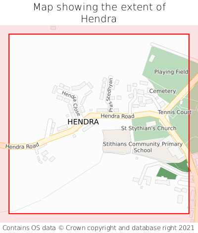 Map showing extent of Hendra as bounding box