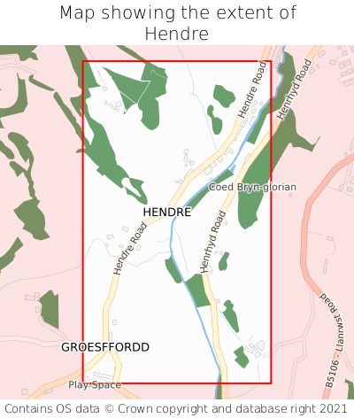 Map showing extent of Hendre as bounding box