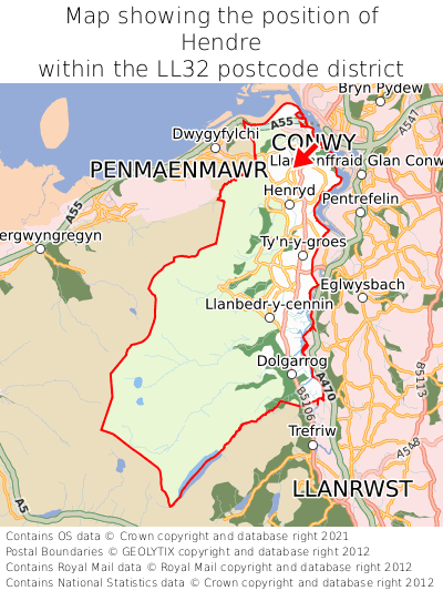 Map showing location of Hendre within LL32