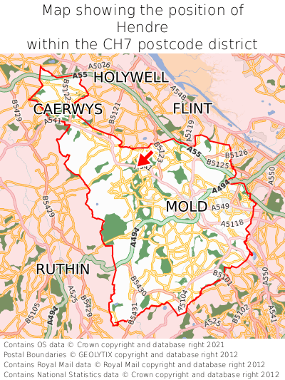 Map showing location of Hendre within CH7