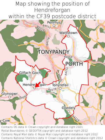 Map showing location of Hendreforgan within CF39