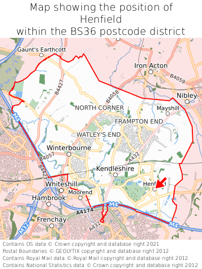 Map showing location of Henfield within BS36