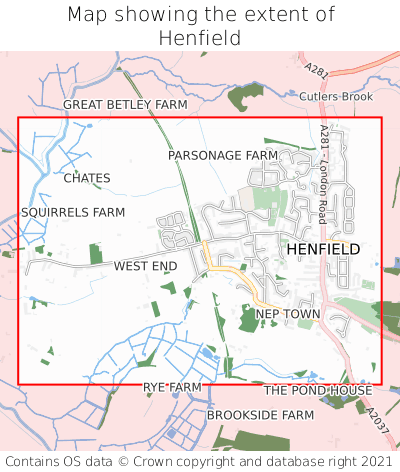 Map showing extent of Henfield as bounding box