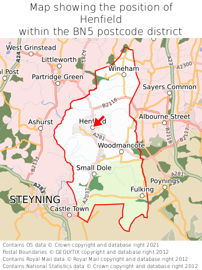 Map showing location of Henfield within BN5