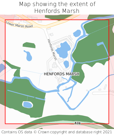 Map showing extent of Henfords Marsh as bounding box
