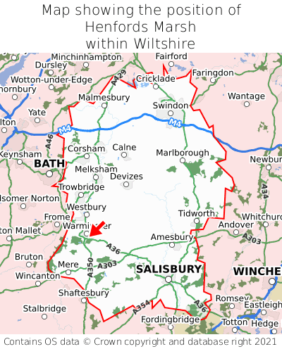 Map showing location of Henfords Marsh within Wiltshire