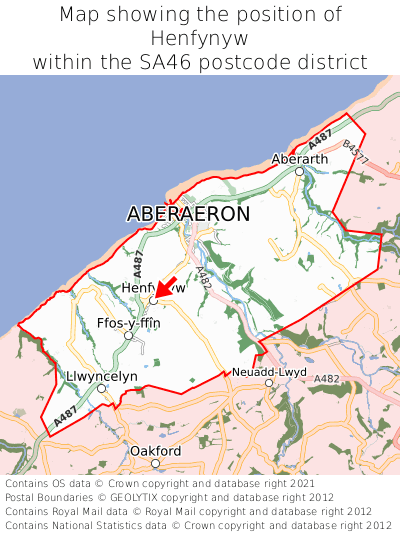 Map showing location of Henfynyw within SA46
