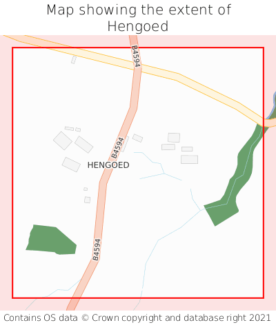 Map showing extent of Hengoed as bounding box