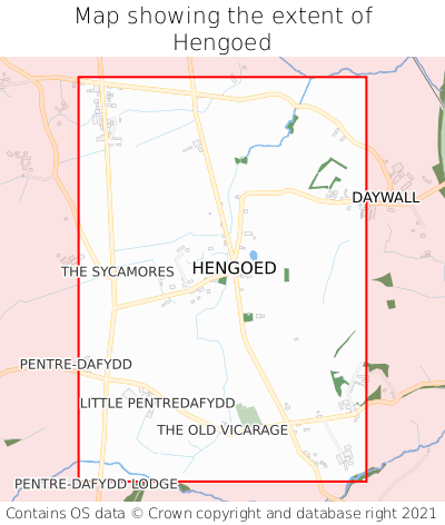 Map showing extent of Hengoed as bounding box