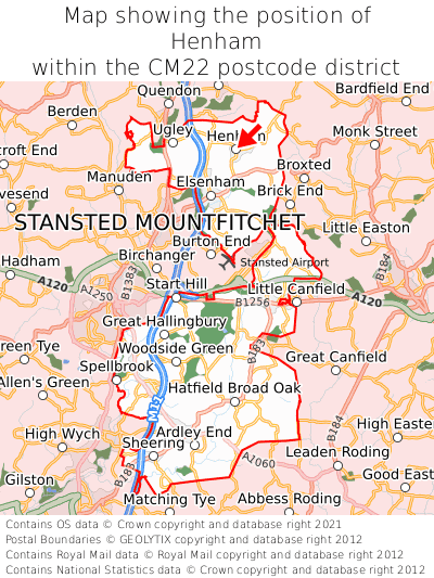 Map showing location of Henham within CM22