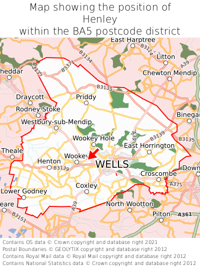 Map showing location of Henley within BA5