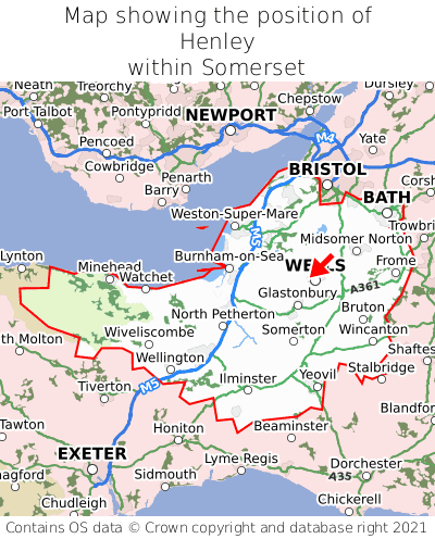 Map showing location of Henley within Somerset