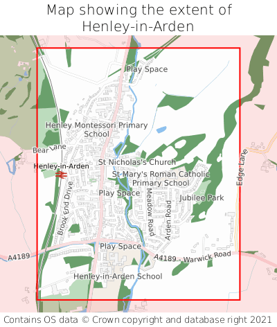 Map showing extent of Henley-in-Arden as bounding box