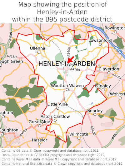 Map showing location of Henley-in-Arden within B95