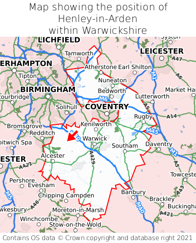 Map showing location of Henley-in-Arden within Warwickshire