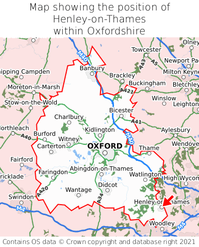 Map showing location of Henley-on-Thames within Oxfordshire