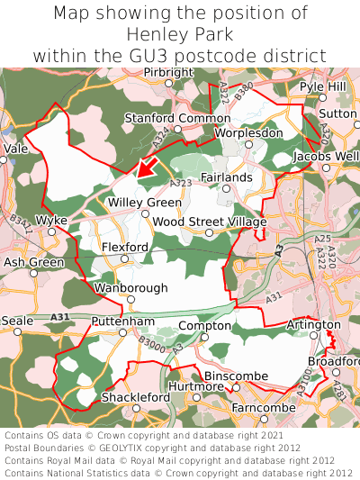 Map showing location of Henley Park within GU3