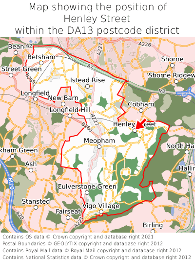 Map showing location of Henley Street within DA13