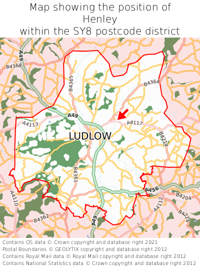 Map showing location of Henley within SY8