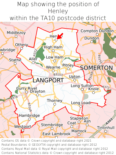 Map showing location of Henley within TA10