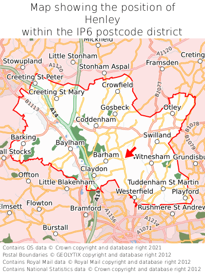 Map showing location of Henley within IP6