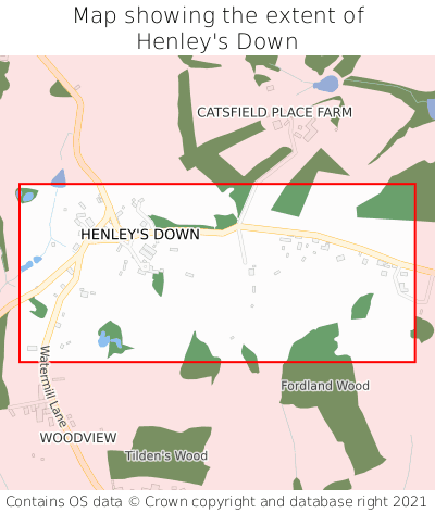 Map showing extent of Henley's Down as bounding box