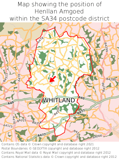 Map showing location of Henllan Amgoed within SA34
