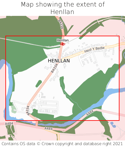 Map showing extent of Henllan as bounding box
