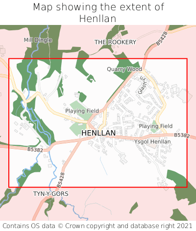 Map showing extent of Henllan as bounding box