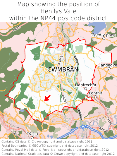 Map showing location of Henllys Vale within NP44