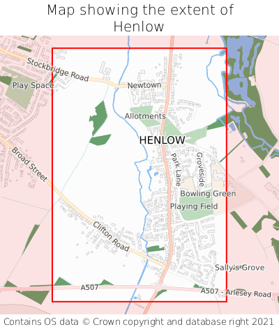Map showing extent of Henlow as bounding box