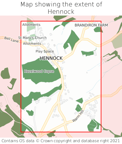 Map showing extent of Hennock as bounding box