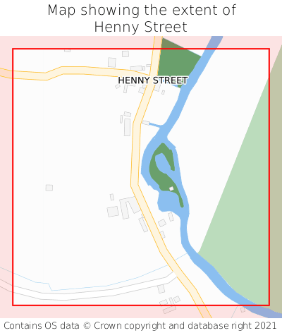 Map showing extent of Henny Street as bounding box