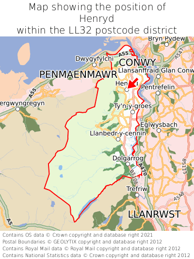 Map showing location of Henryd within LL32