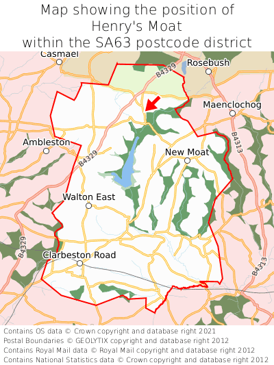 Map showing location of Henry's Moat within SA63