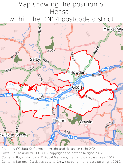 Map showing location of Hensall within DN14