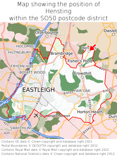 Map showing location of Hensting within SO50