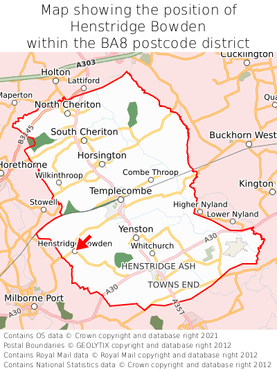 Map showing location of Henstridge Bowden within BA8